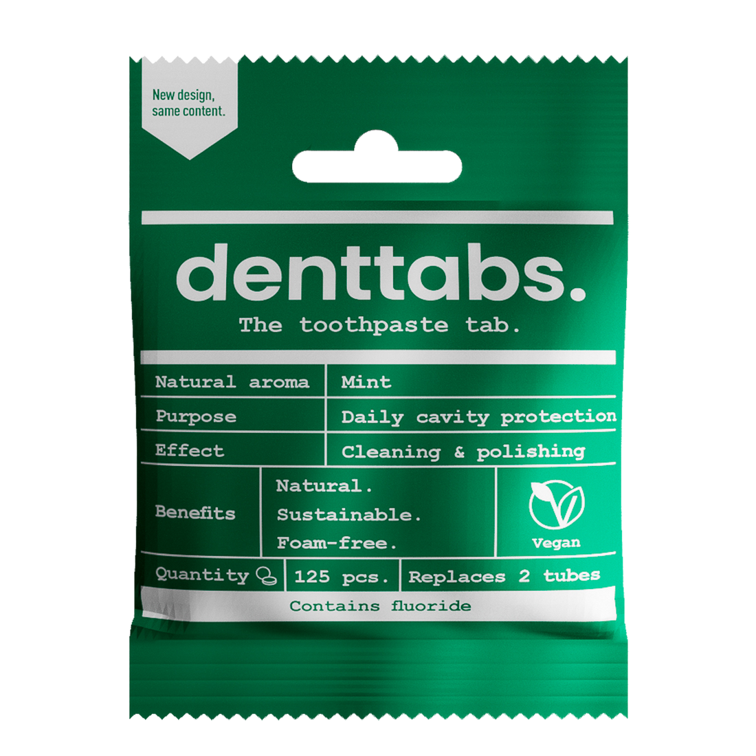 Denttabs - Toothpaste tablets MINT with FLUORIDE - 125 tabs