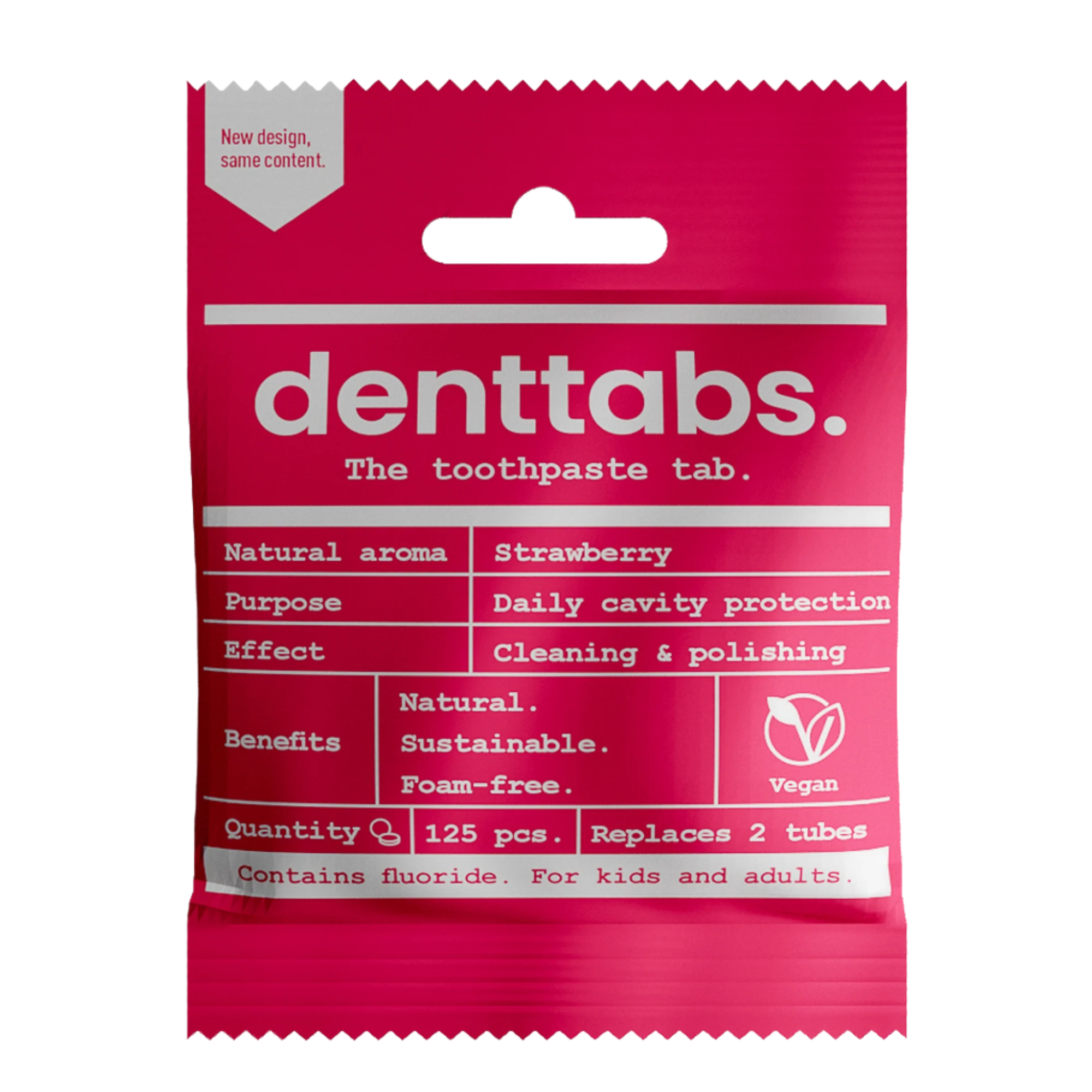 Denttabs Toothpaste tablets STRAWBERRY FLUORIDE 125 tabs