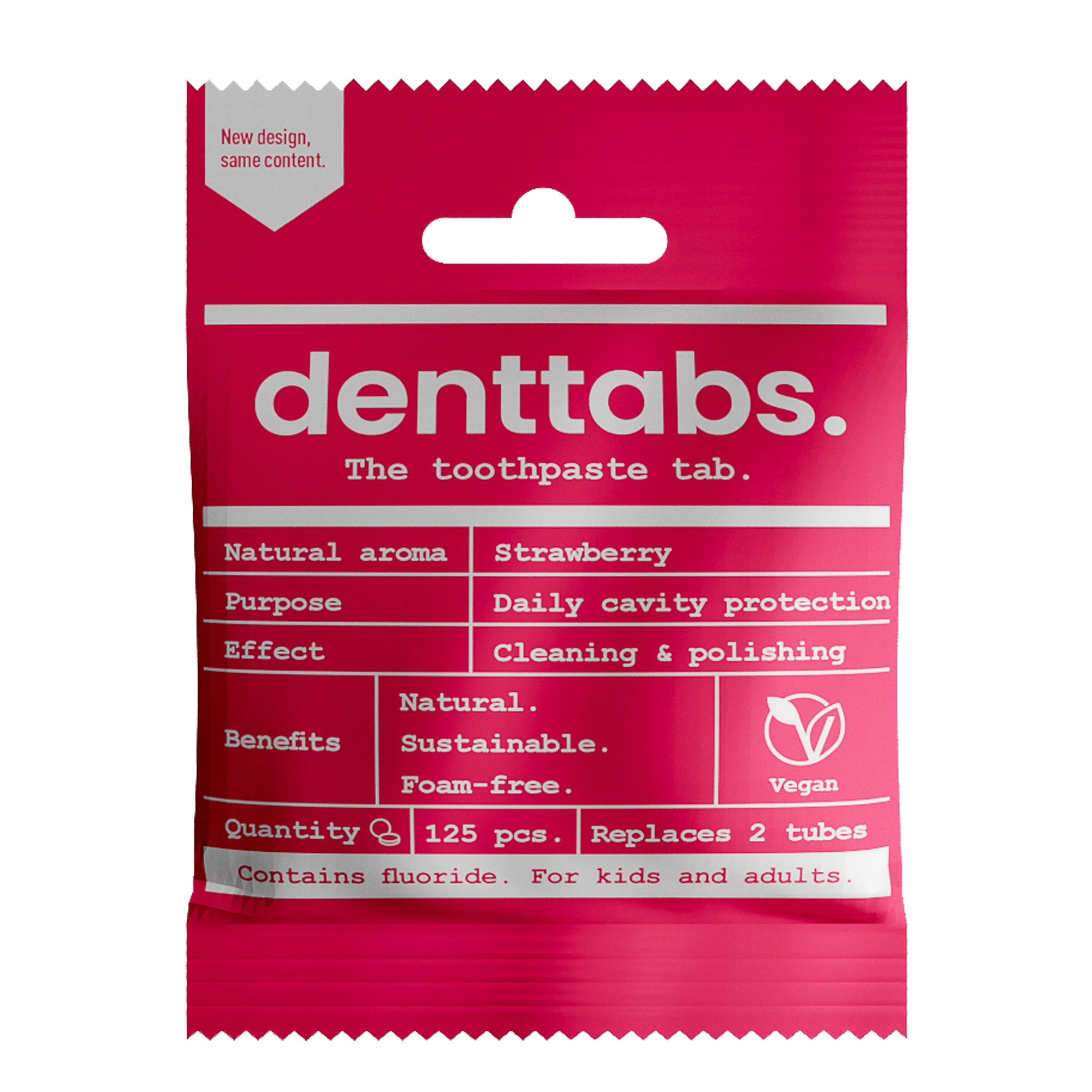 NEW - Denttabs - Toothpaste tablets STRAWBERRY with FLUORIDE for kids - 125 tabs