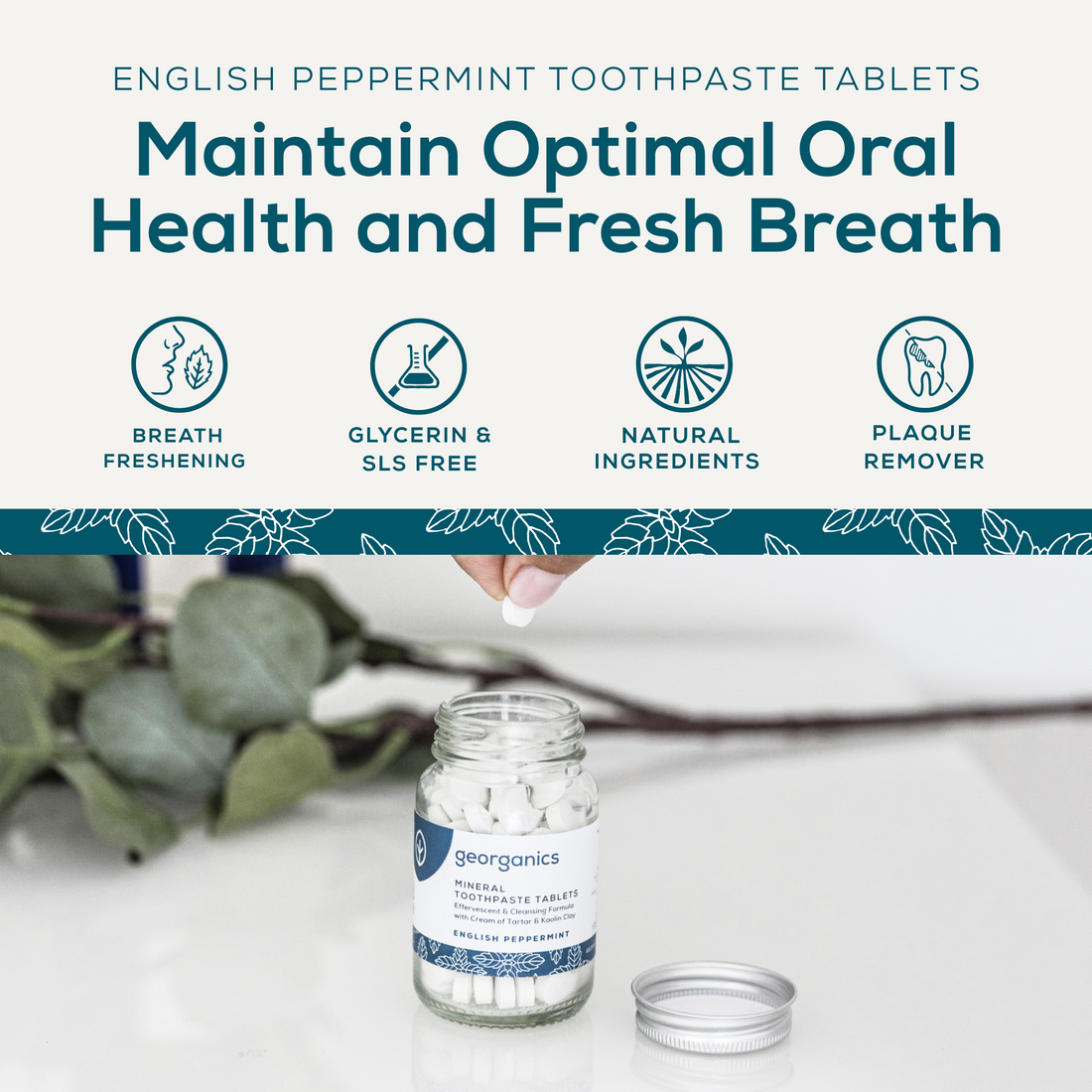 Natural Toothpaste Tablets - English Peppermint 